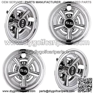4pcs 8" Golf Cart Wheel Cover Hub Cap Chrome Finished 5-Spoke Compatible with EZGO Club Car Yamaha Easy Snap-in