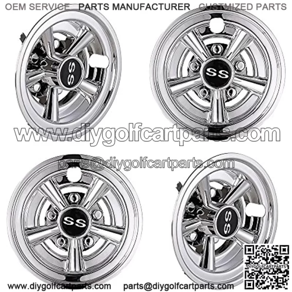 4pcs 8" Golf Cart Wheel Cover Hub Cap Chrome Finished 5-Spoke Compatible with EZGO Club Car Yamaha Easy Snap-in