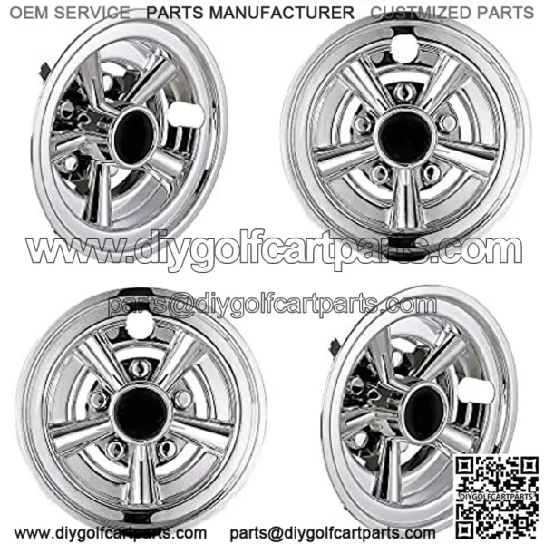 4-Pack Golf Club Cart Wheel Trim Chrome-Finished Hub Caps Fits 8" Wheels or EZGO/Club Car/Yamaha