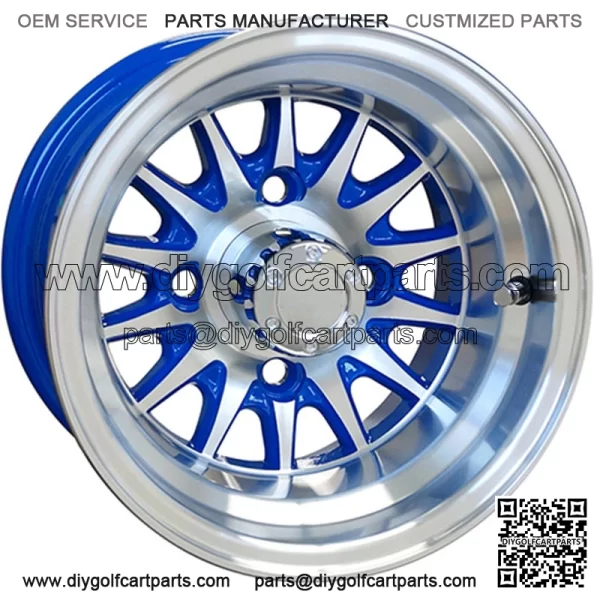Machined w/ Blue/Green/Pearl/Red w/ Center Cap 10x7 ET-15.5 Golf Cart Wheel