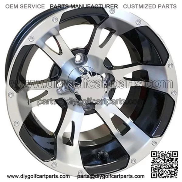 12" Golf Cart Wheel, Machined/Black & Center Cap, 12x7 ET-25