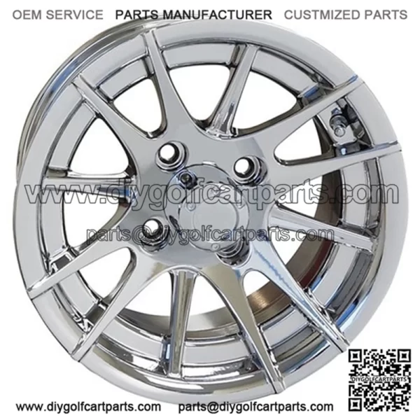 12" Golf Cart Wheel, 12 Spoke, Chrome Rim & Center Cap, 12x6 Centered