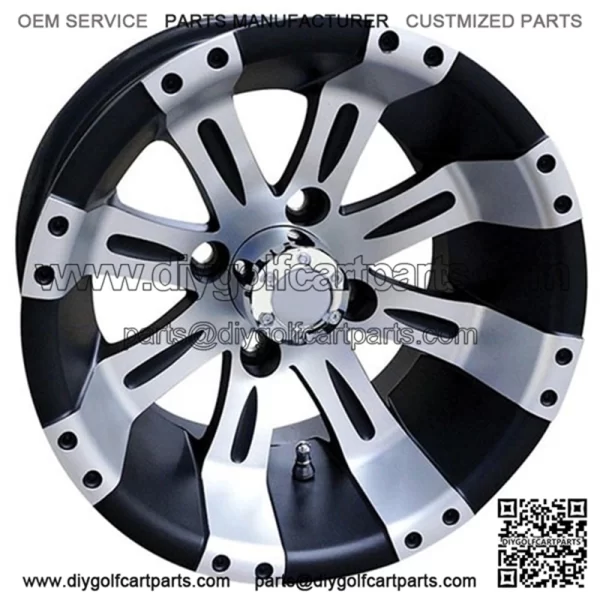 12" Golf Cart Wheel, Machined Matte Black Rim & Center Cap, 12x6 Centered