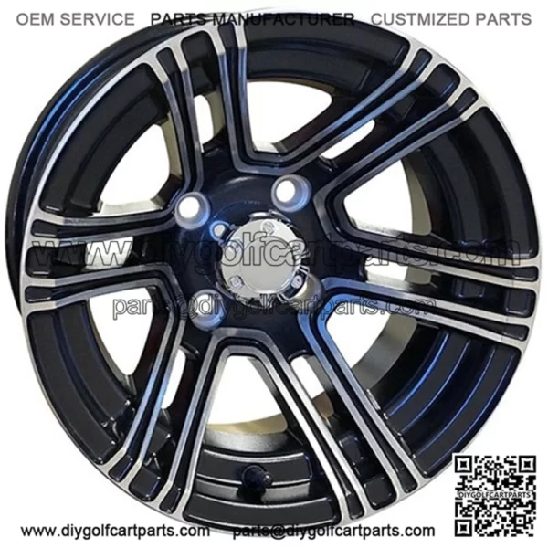 12" Golf Cart Wheel, Machined/Black Rim & Center Cap, 12x7 ET-30
