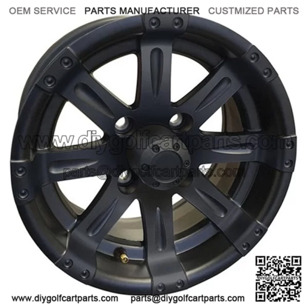 12" Golf Cart Wheel, Matte Black Rim & Center Cap, 12x6 Centered