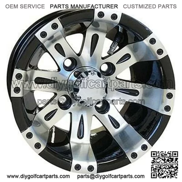 10" Golf Cart Wheel, Machined Silver + Black, 10x7 ET-25
