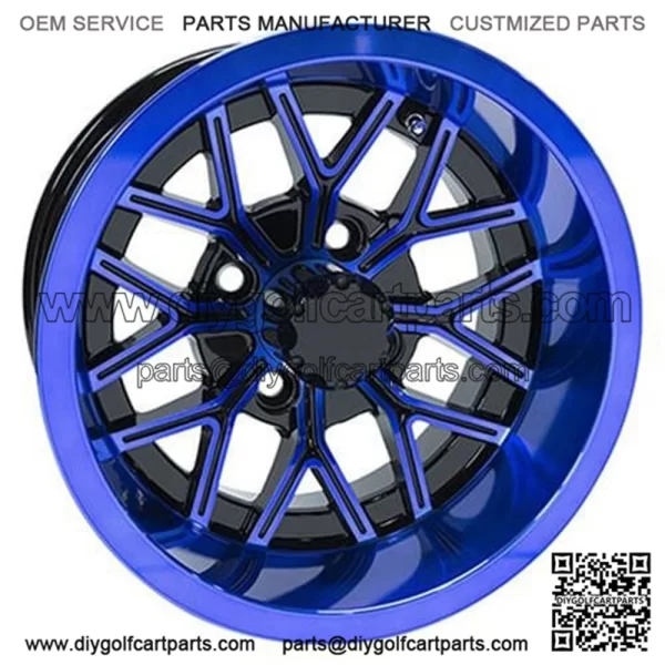 12" Golf Cart Wheel, GloBlack/Blue Rim, 12x6 ET-10