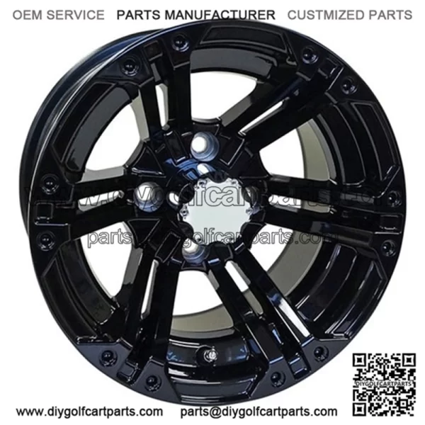 12" Golf Cart Wheel, GloBlack Rim & Chrome Center Cap, 12x7 ET-25