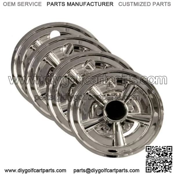 Golf Cart Hub Caps For 8" Wheel Rim Chrome Set of 4 - Fit EZGO, Club Car, Yamaha