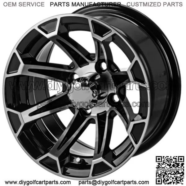 Revenge 12x7 Viking Black & Machined Golf Cart Wheel 3:4 Offset