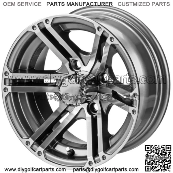 Revenge 12" Yukon Gun Metal Gray & Machined Golf Cart Wheel 3:4 Offset