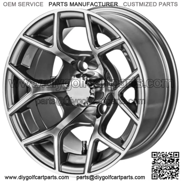 Revenge 12" Ninja Gun Metal Gray & Machined Golf Cart Wheel 3:4 Offset