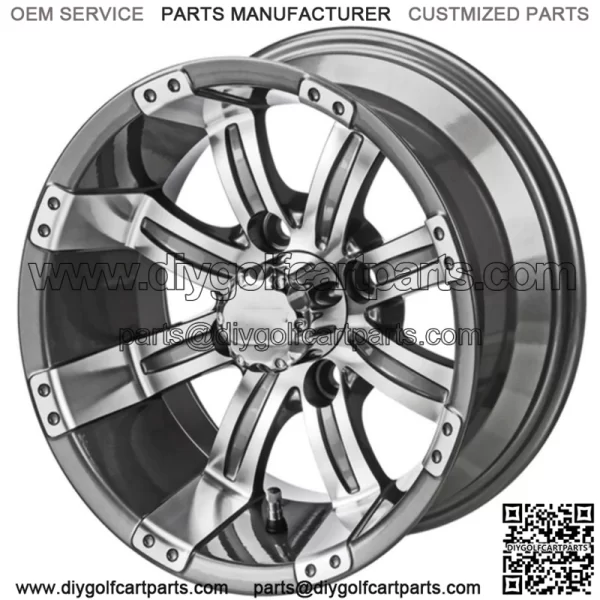 Revenge 10" Casino Gun Metal Gray & Machined Golf Cart Wheel 3:4 Offset