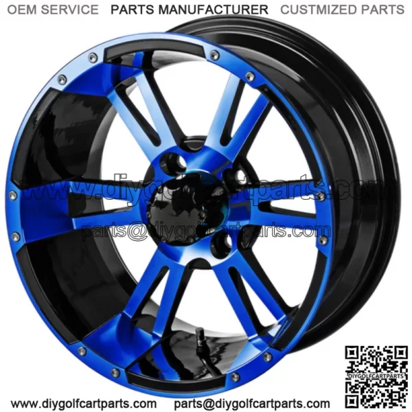 Revenge 14x7 Raptor Black & Blue Golf Cart Wheel 3:4 Offset