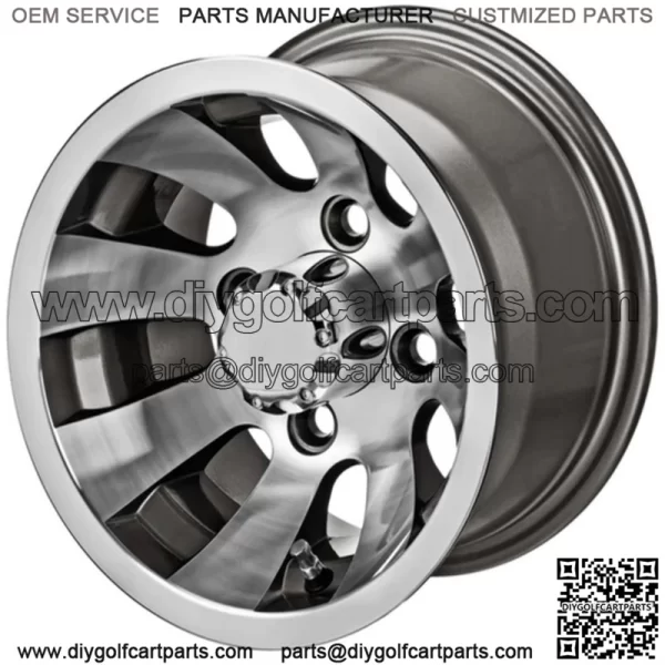 Revenge 10" Gunslinger Gun Metal Gray & Machined Golf Cart Wheel 3:4 Offset