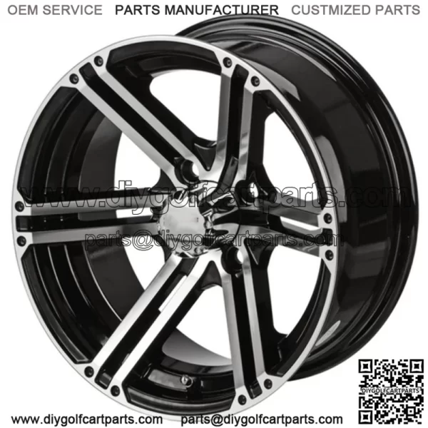 Revenge 15x7 Yukon Black & Machined Golf Cart Wheel 3:4 Offset