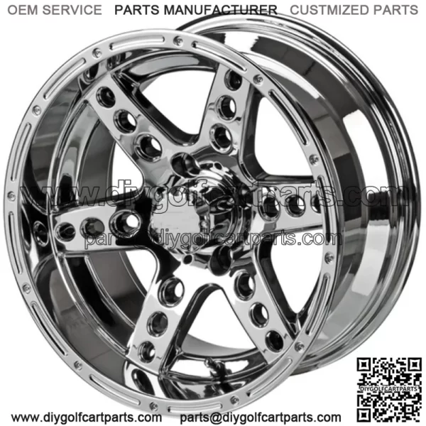 Revenge 14x7 Chaos Chrome Mirror Golf Cart Wheel 3:4 Offset
