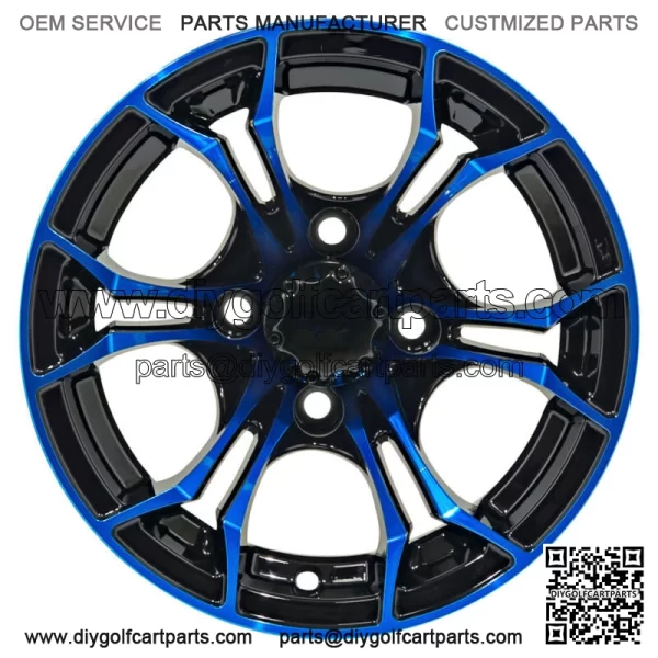 12x7 Black/Blue Golf Cart Wheel | 3:4 Offset | 4x4 (101.6mm) - Image 2