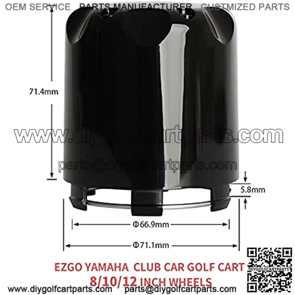 Compatible 2.8inch 71mm Wheel Center Caps EZGO Yamaha Club Car for 8 10 12 Inch Rims , Pack of 4 (GloBlack) - Image 2