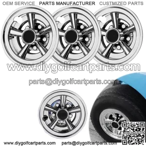 Golf Cart SS Wheel Covers Hubcaps, 8 Inch Chrome Golf Cart Hub Caps Snap-on Installation (Set of 4), Fits EZGO Yamaha Club Car
