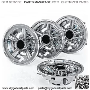 Golf Cart SS Wheel Covers Hub Caps for EZGO, Club Car, Yamaha - 8 Inch Snap-on Installation, Chrome, Set of 4