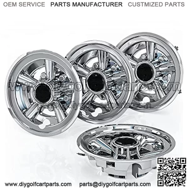 Golf Cart SS Wheel Covers Hub Caps for EZGO, Club Car, Yamaha - 8 Inch Snap-on Installation, Chrome, Set of 4