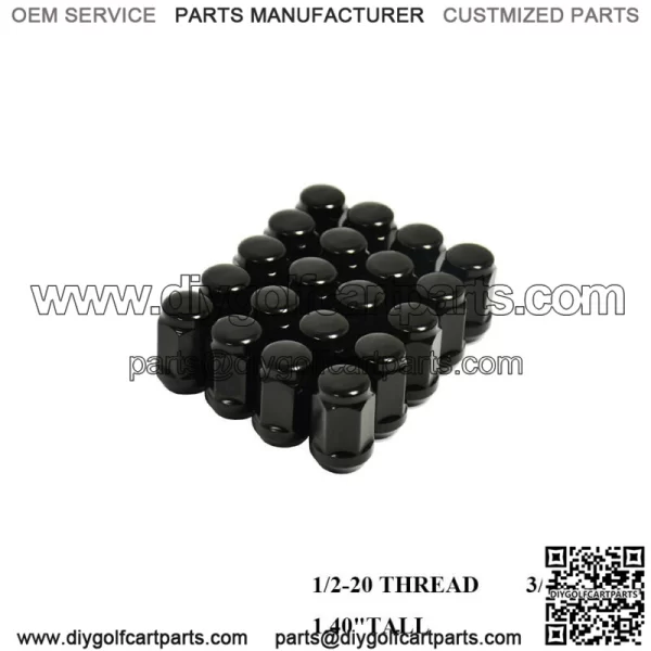 16PC EZ-GO CLUB CAR GOLF CART BLACK LUG NUTS 1/2"-20 CLOSED END FOR GOLF CARTS