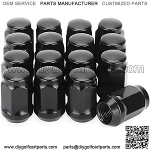 Golf Cart Chrome Wheel Lug Nut, 1/2-20 Size for EZGO & Club Car (16 Pack Black Closed End Lug Nuts)