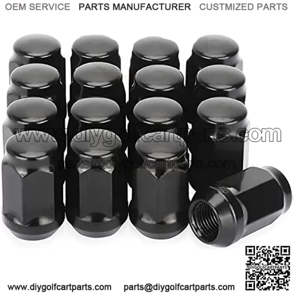 Golf Cart Chrome Wheel Lug Nut, 1/2-20 Size for EZGO & Club Car (16 Pack Black Closed End Lug Nuts)
