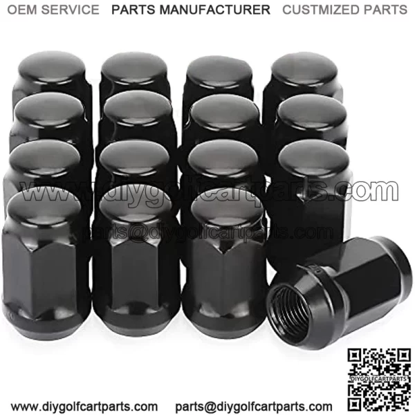 Golf Cart Chrome Wheel Lug Nut, 1/2-20 Size for EZGO & Club Car (16 Pack Black Closed End Lug Nuts) - Image 2