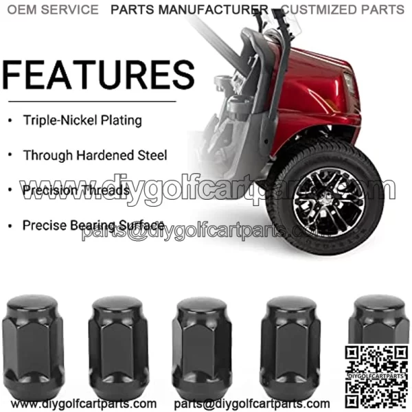 Golf Cart Chrome Wheel Lug Nut, 1/2-20 Size for EZGO & Club Car (16 Pack Black Closed End Lug Nuts) - Image 3