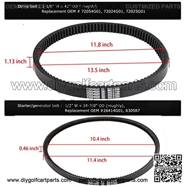 EZGO TXT Gas Drive Belt & Starter Belts Kit for EZGO 4 Cycle Gas Golf Cart TXT Cushman Express Marathon Medalist ST Vehicles Terrain 1994-2013, OEM # 72054G01, 72024G01, 72025G01, 26414G01 - Image 2