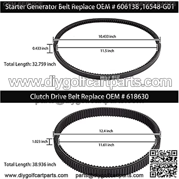 Golf Cart Clutch Drive Belt w/Starter Generator Belt for TXT RXV 2010 UP with Engine,OEM# 618630, 606138, 16548G1 - Image 2