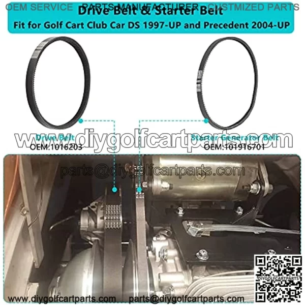 Golf Cart Starter Generator Belt and Clutch Drive Belt for Club Car DS 1997-UP and Precedent 2004-UP, Replace 101916701, 1016203 - Image 3