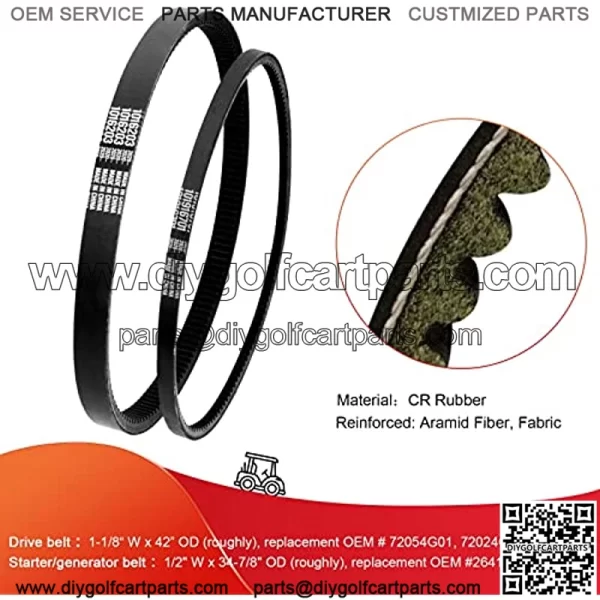 Club Car Clutch Drive Belt/Starter Generator Belt Kits for 1997-Up DS & 2004-Up Precedent Golf Cart with OHV Engine Replaces OEM #101916701, 1016203 - Image 2