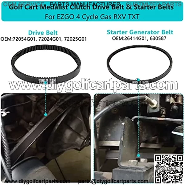 Golf Cart Medalist Clutch Drive Belt & Starter Belts for 4 Cycle Gas RXV TXT Cushman Express Marathon Medalist ST Vehicles Terrain 1994-2013, 72054G01 72024G01 72025G01 26414G01 - Image 3