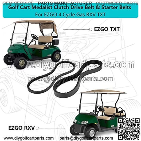 Golf Cart Medalist Clutch Drive Belt & Starter Belts for 4 Cycle Gas RXV TXT Cushman Express Marathon Medalist ST Vehicles Terrain 1994-2013, 72054G01 72024G01 72025G01 26414G01 - Image 4