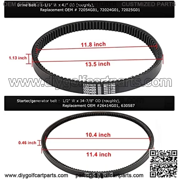 EZGO TXT Gas Drive Belt & Starter Belts Kit for EZGO 4 Cycle Gas Golf Cart TXT Cushman ExpreMarathon Medalist ST Vehicles Terrain 1994-2013, OEM # 72054G01, 72024G01, 72025G01, 26414G01 - Image 2