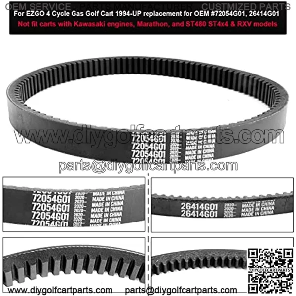 EZGO TXT Gas Drive Belt & Starter Belts Kit for EZGO 4 Cycle Gas Golf Cart TXT Cushman ExpreMarathon Medalist ST Vehicles Terrain 1994-2013, OEM # 72054G01, 72024G01, 72025G01, 26414G01 - Image 4