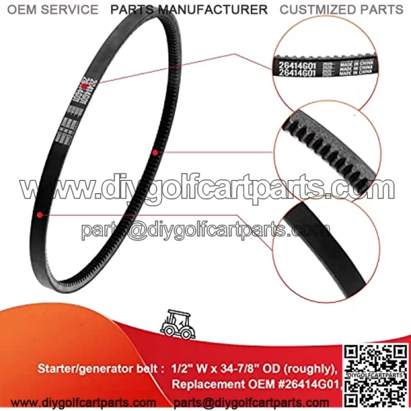 EZGO TXT/Medalist Clutch Drive Belt & Starter Generator Belt Kits for 4 Cycle Gas 350cc/295cc 1994-up Golf Cart Models OEM #72054G01,72024G01,72025G01,26414G01,630587 - Image 4