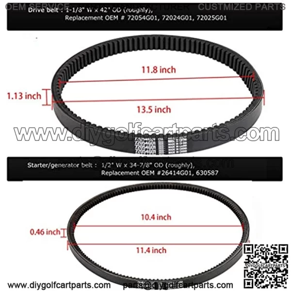 EZGO TXT/Medalist Drive Belt & Starter Generator Belt Kits for 4 Cycle 1994-up Gas Golf Cart OEM #72054G01,72024G01,72025G01,26414G01 - Image 4