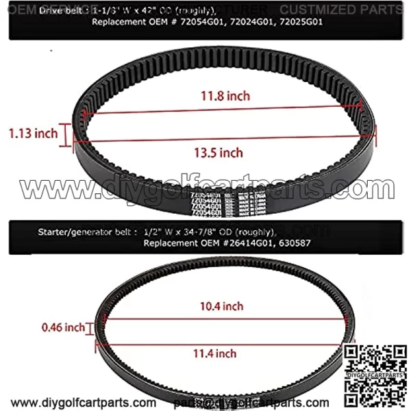 Golf Cart Clutch Drive Belt + Starter Generator Belt for EZGO TXT 4 Cycle Gas 1994-UP Golf Cart 72054G01, 72024G01, 72025G01, 26414G01 - Image 3