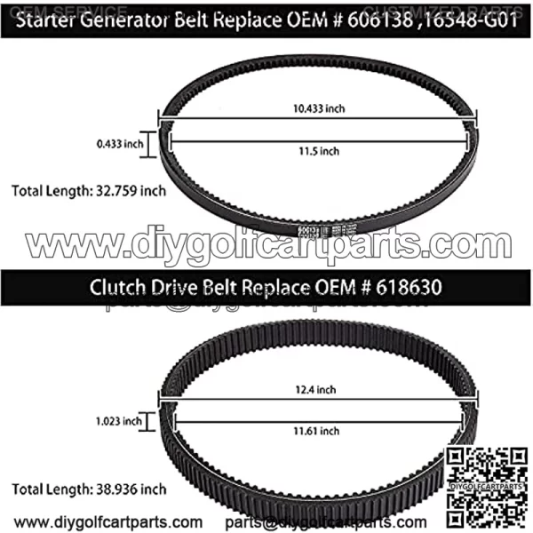 Golf Cart Clutch Drive Belt w/Starter Generator Belt for EZGO TXT RXV 2010 UP with Kawasaki Engine,OEM# 618630, 606138, 16548G1 - Image 2