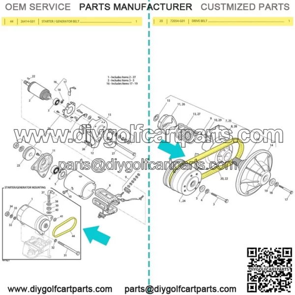 Golf Cart Clutch Drive Belt & Starter Generator Belt for EZGO TXT 94-up 4 Cycle - Image 2
