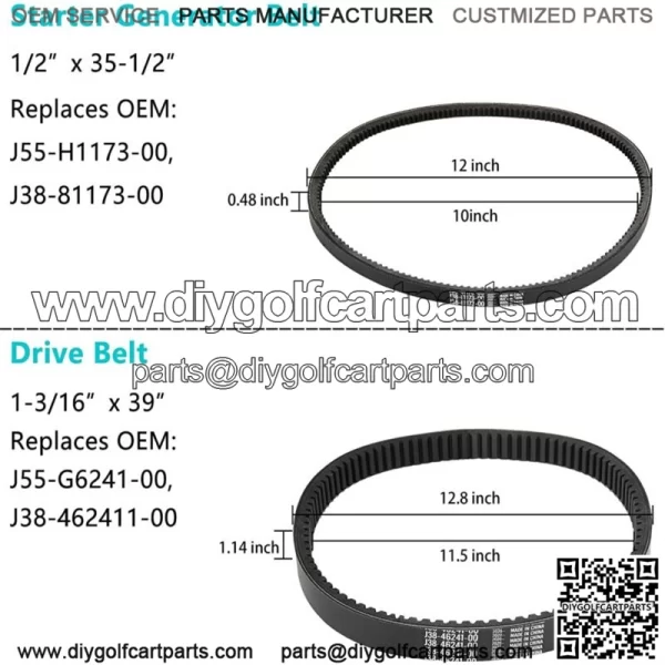 Golf Cart Drive Belt & Starter Generator Belt Fit Yamaha G2-G29 Gas J55-G6241-00 - Image 2