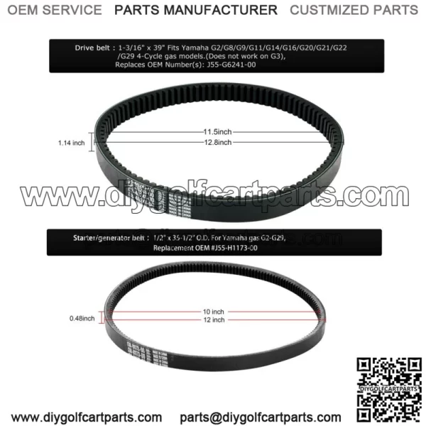 Golf Cart Drive & Starter Generator Belt for Yamaha G2-G29 4-Cycle J55... - Image 2