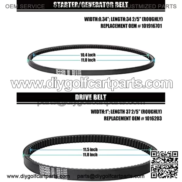 Club Car DS & Precedent Drive Belt and Starter Generator Belt Kit, Fits Club Car DS 1997-Up and Precedent 2004-Up, OEM# 101916701, 1016203 - Image 2
