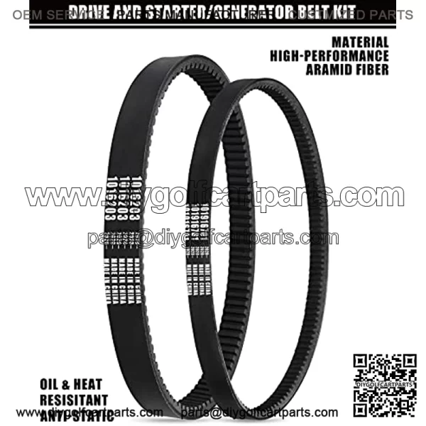 Club Car DS & Precedent Drive Belt and Starter Generator Belt Kit, Fits Club Car DS 1997-Up and Precedent 2004-Up, OEM# 101916701, 1016203 - Image 3