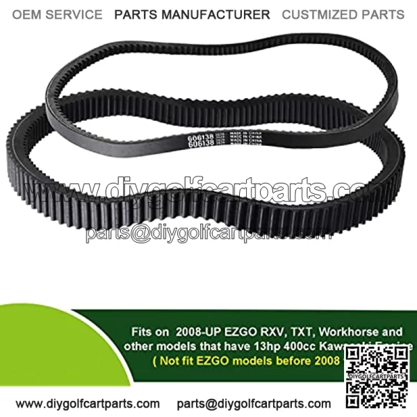 Clutch Drive & Starter Generator Belt Kit for 2008-up EZGO RXV/TXT Golf Cart Models with Kawasaki Engine, Replaces OEM # 606136, 606138, 618630, 16548G1 - Image 3