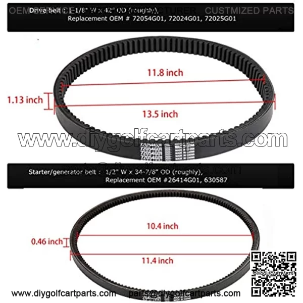 EZGO TXT Gas Drive Belt EZGO Starter Belts Kit 4 Cycle Gas Golf Cart Belt TXT Cushman Express Marathon Medalist ST Vehicles Terrain 1994-2013, OEM # 72054G01, 72024G01, 72025G01, 26414G01 - Image 4